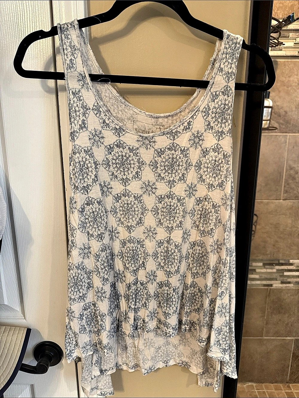 Free People We The Free Hummingbird Tank White & Blue Medium